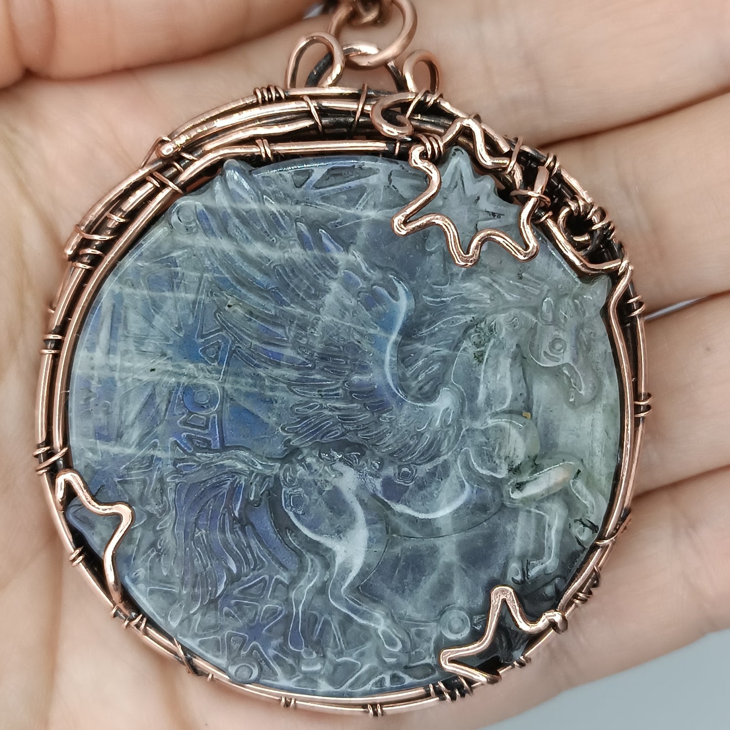 Grey labradorite pegasus unicorn necklace
