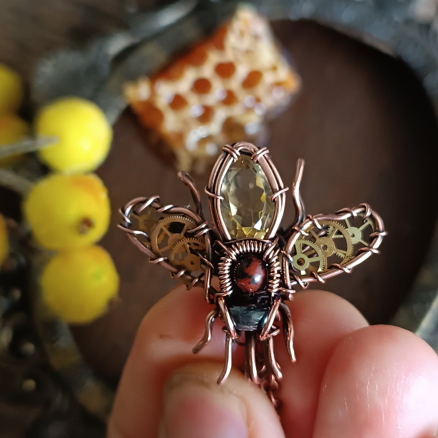 Golden wings bee pendant