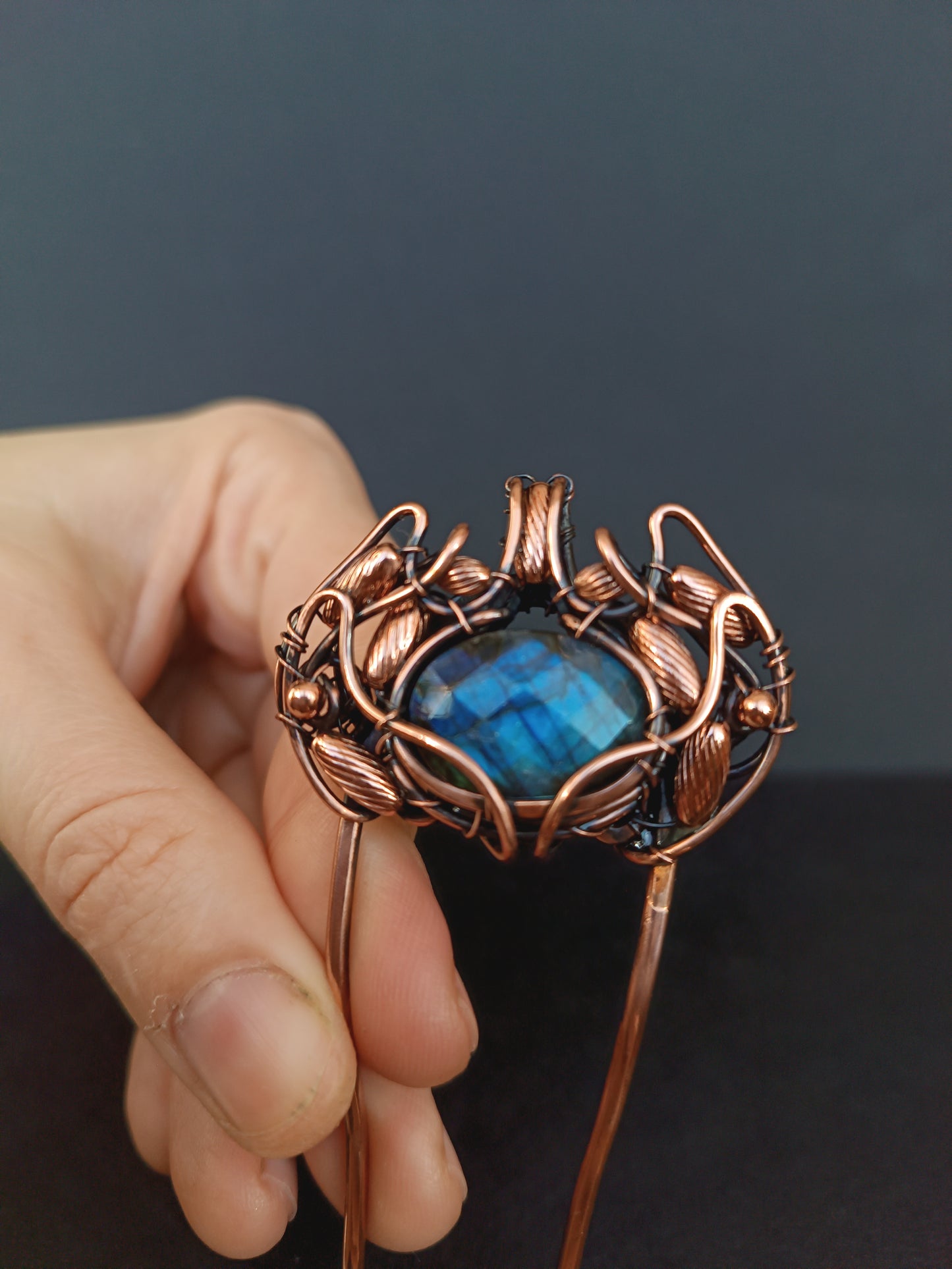 Dark blue facetted labradorite Hair pin