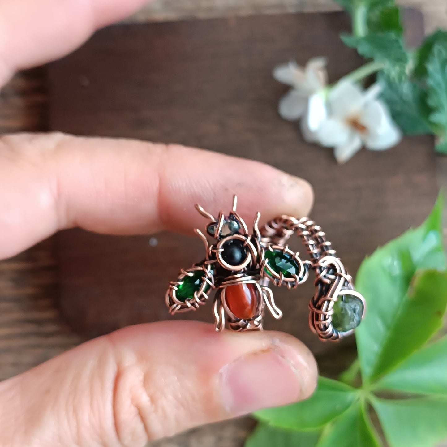 Green wings bee RING. Adjustable