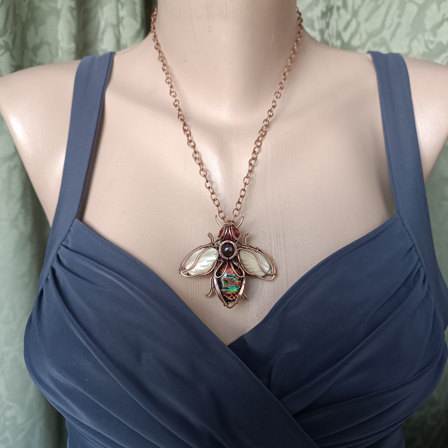 Dichroic glass bee necklace