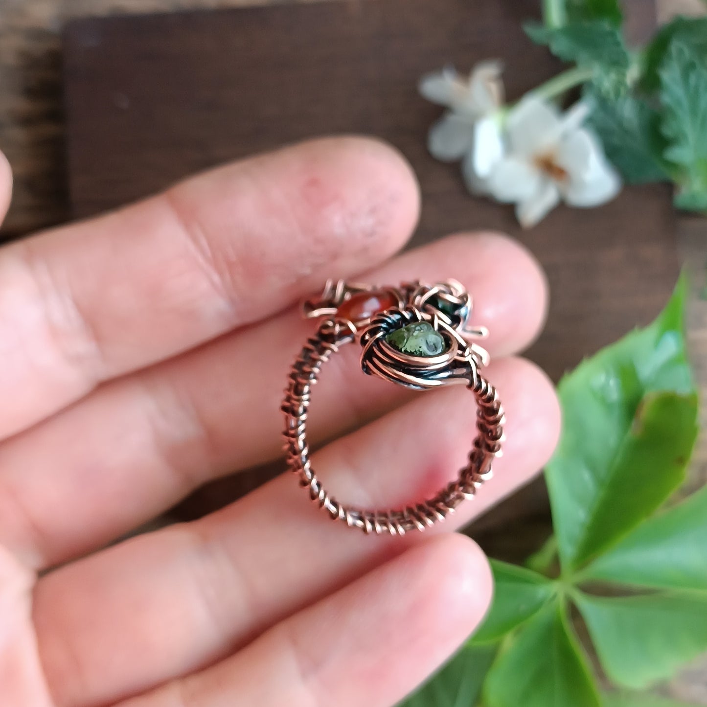Green wings bee RING. Adjustable