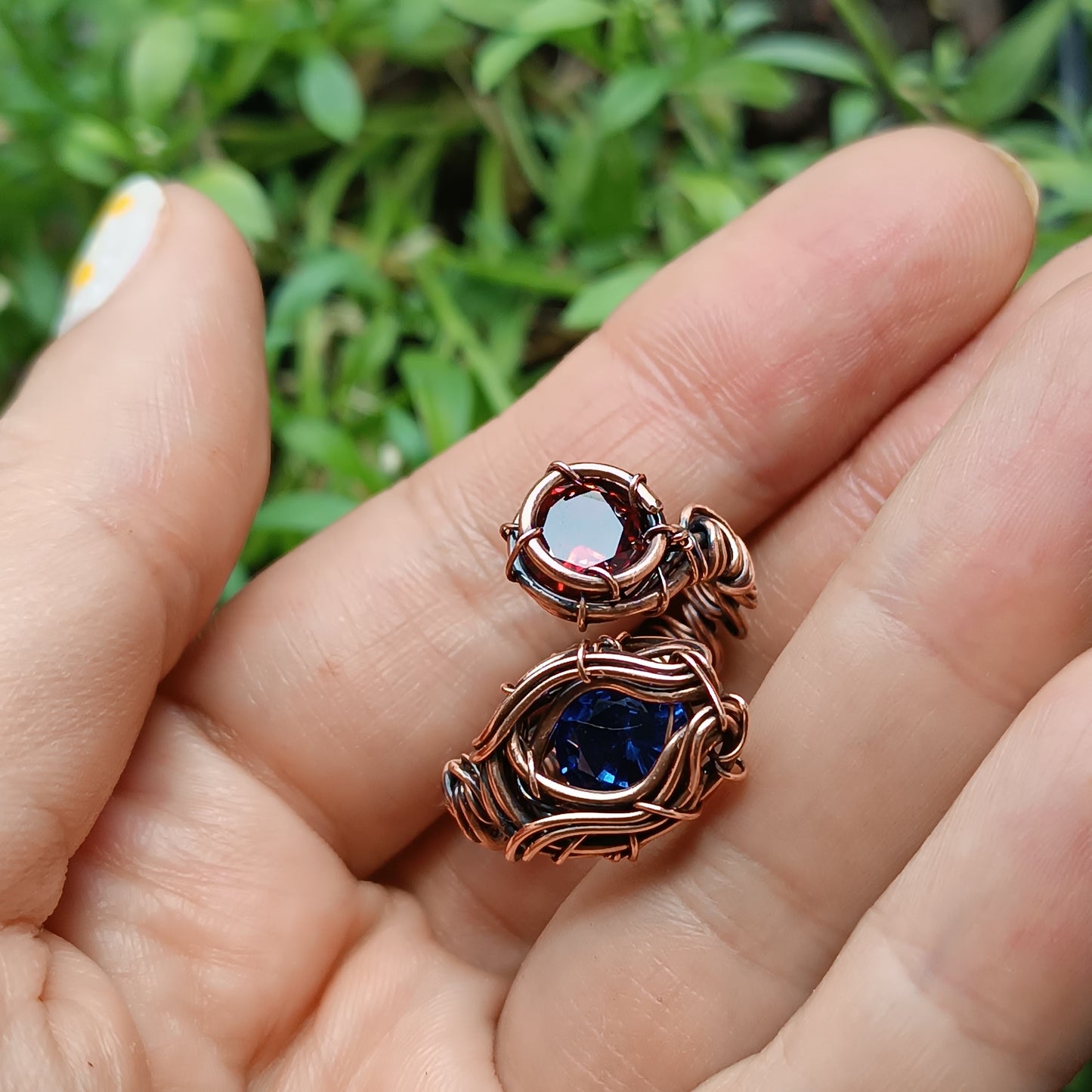Red and blue CZ ring. Adjustable