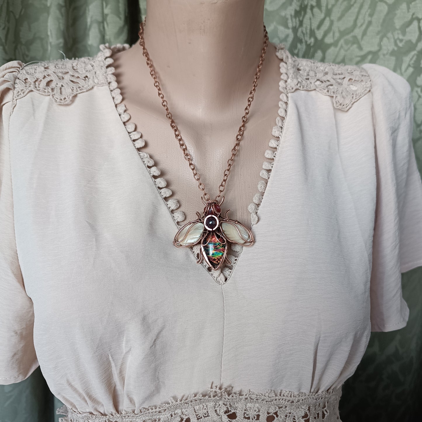 Dichroic glass bee necklace