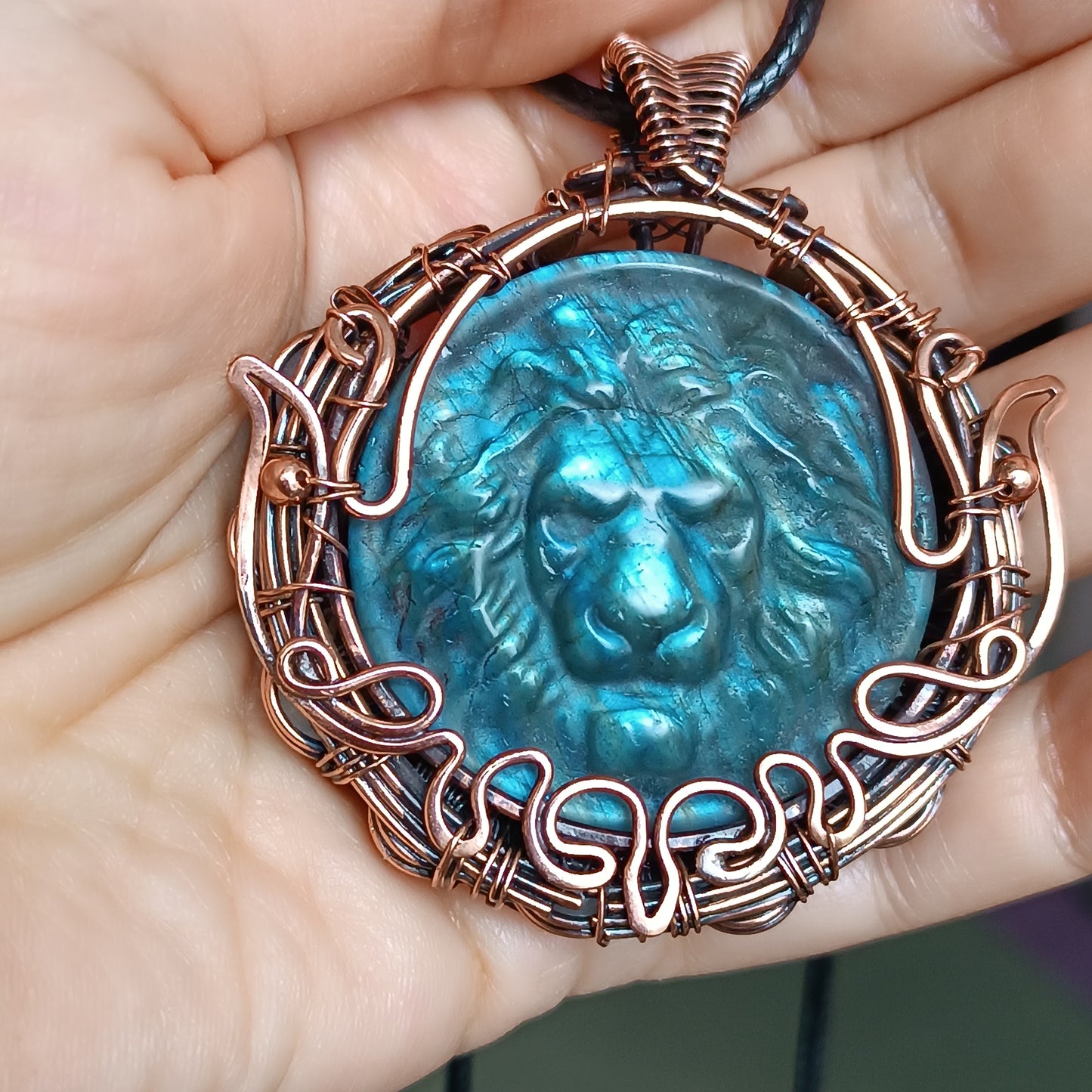 Regal lion. Blue labradorite necklace