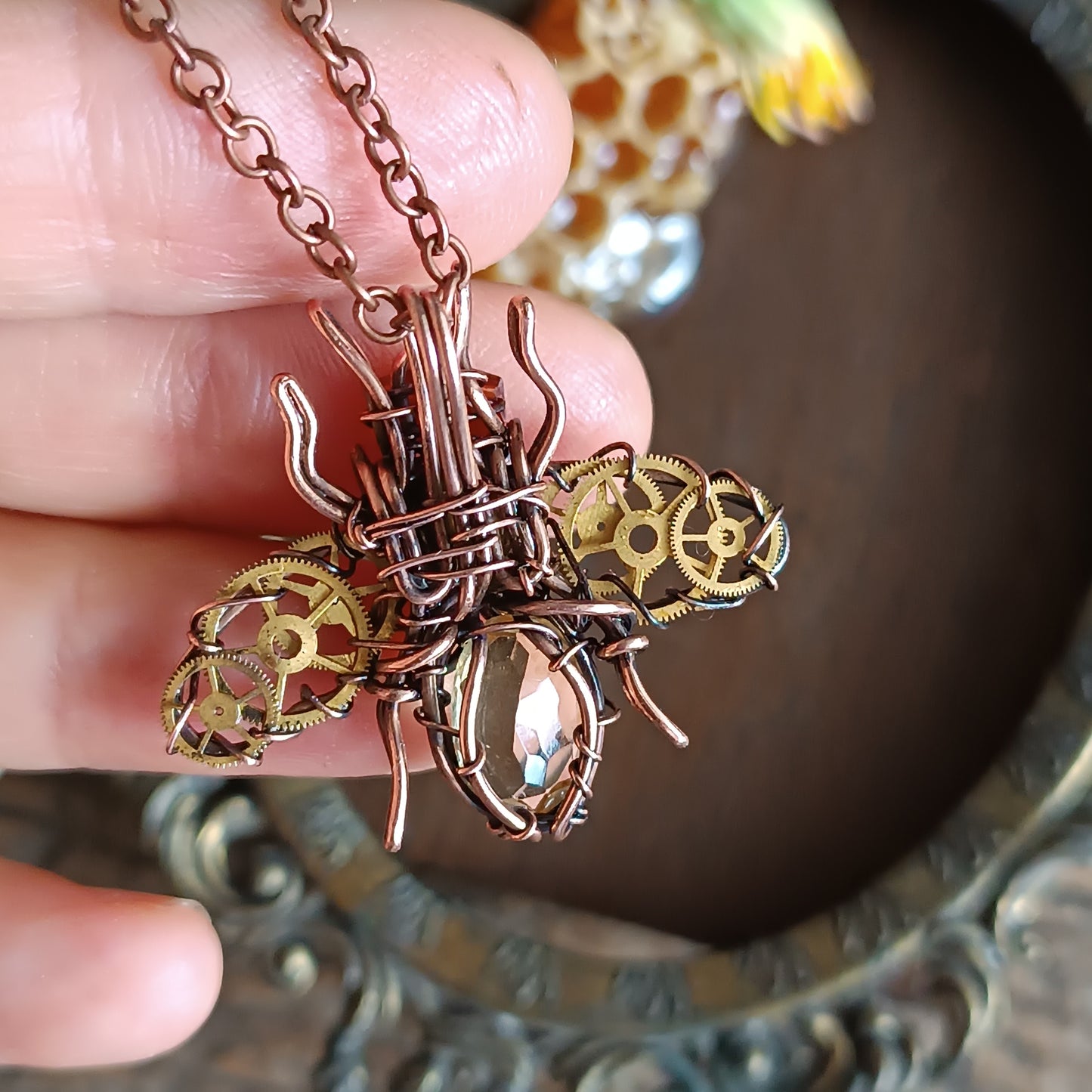 Golden heart π bee pendant.