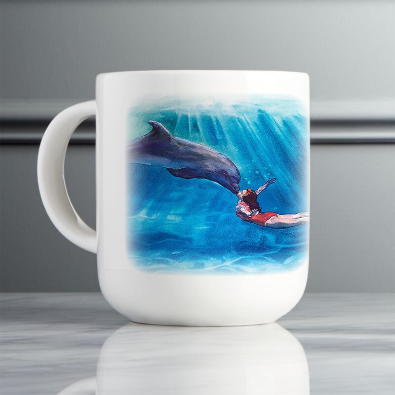 Underwater kiss DIGITAL download Dolphin and a girl