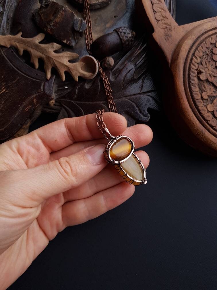 Agate acorn pendant. Wire wrapped acorn necklace