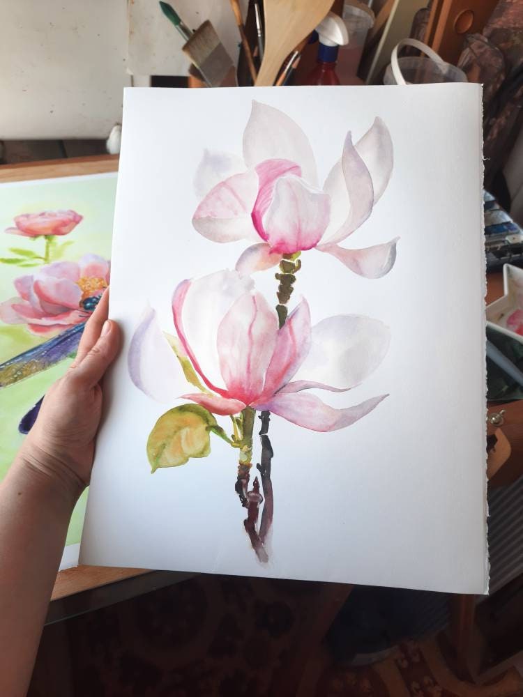 Pink magnolias ORIGINAL watercolor 15x11 inches