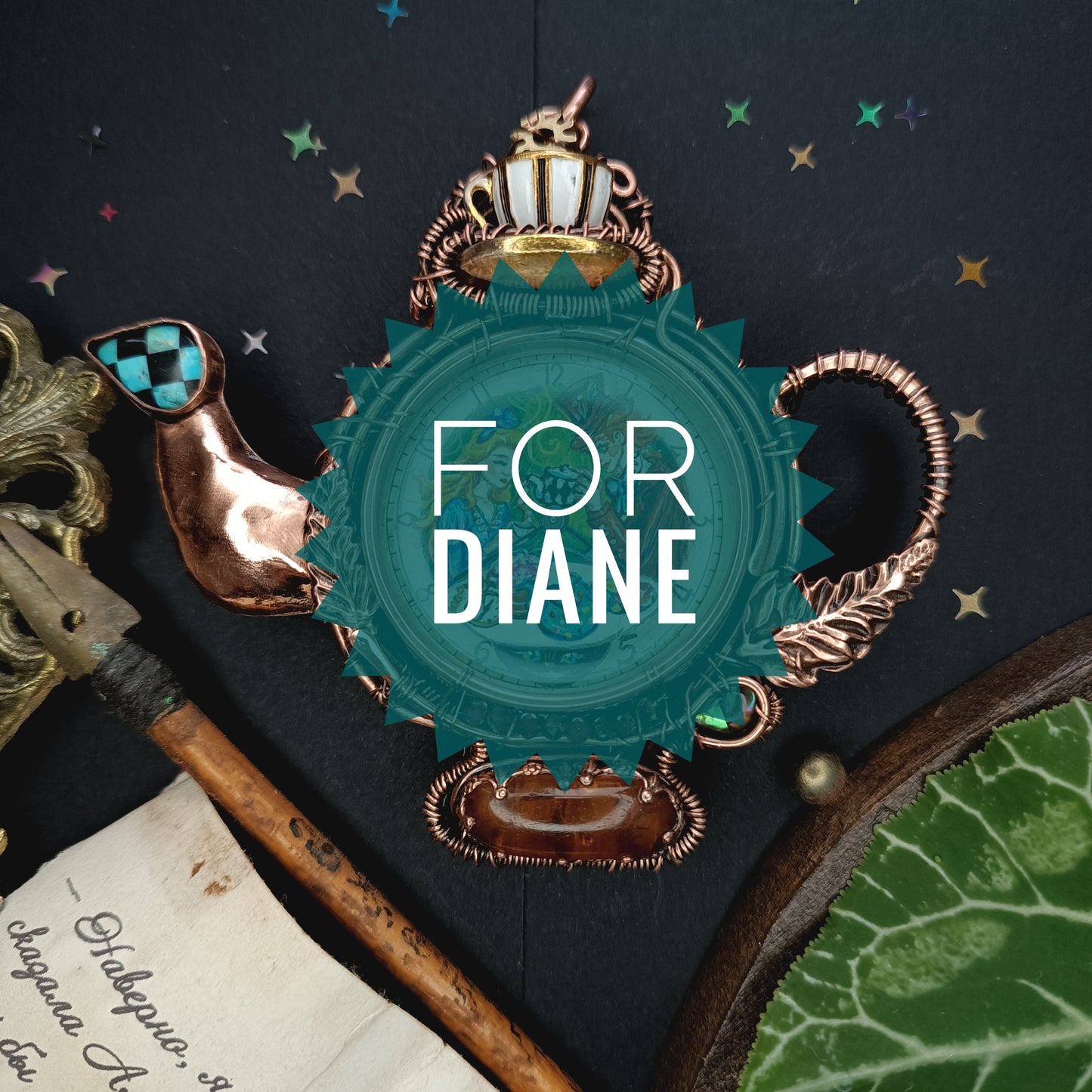 For Diane. Tea party necklace.