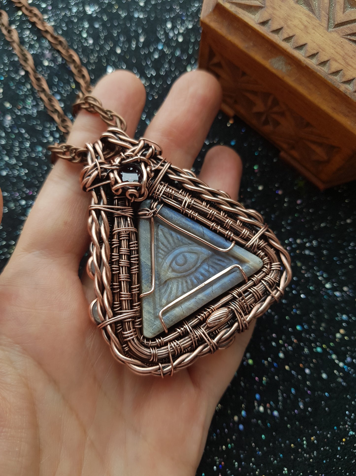 All seeing eye necklace. Eye of God. Wire wrapped copper jewelry.