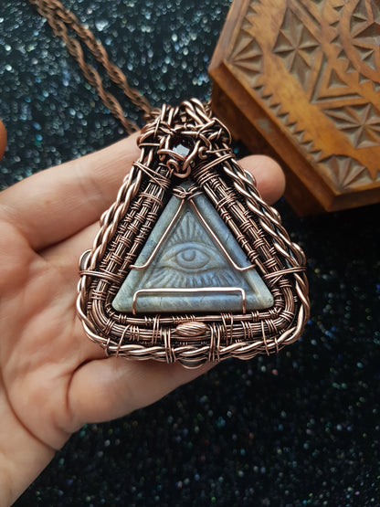 All seeing eye necklace. Eye of God. Wire wrapped copper jewelry.