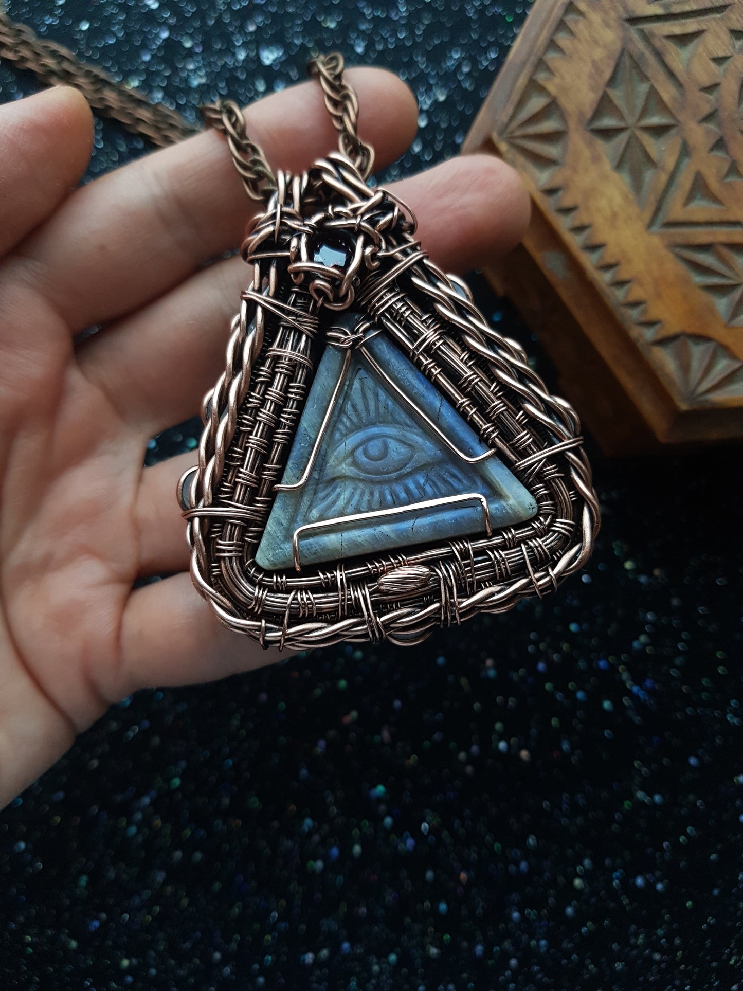 All seeing eye necklace. Eye of God. Wire wrapped copper jewelry.