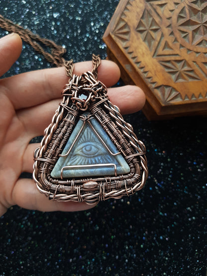 All seeing eye necklace. Eye of God. Wire wrapped copper jewelry.