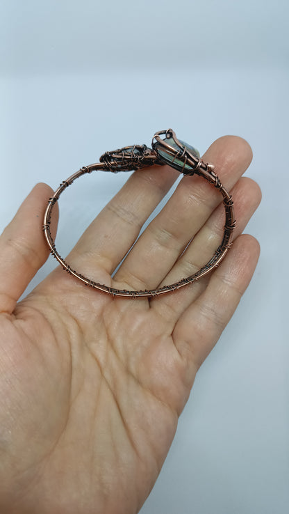 S-M size wrist Adjustable copper bracelet with moonstones and rainbow quartz.