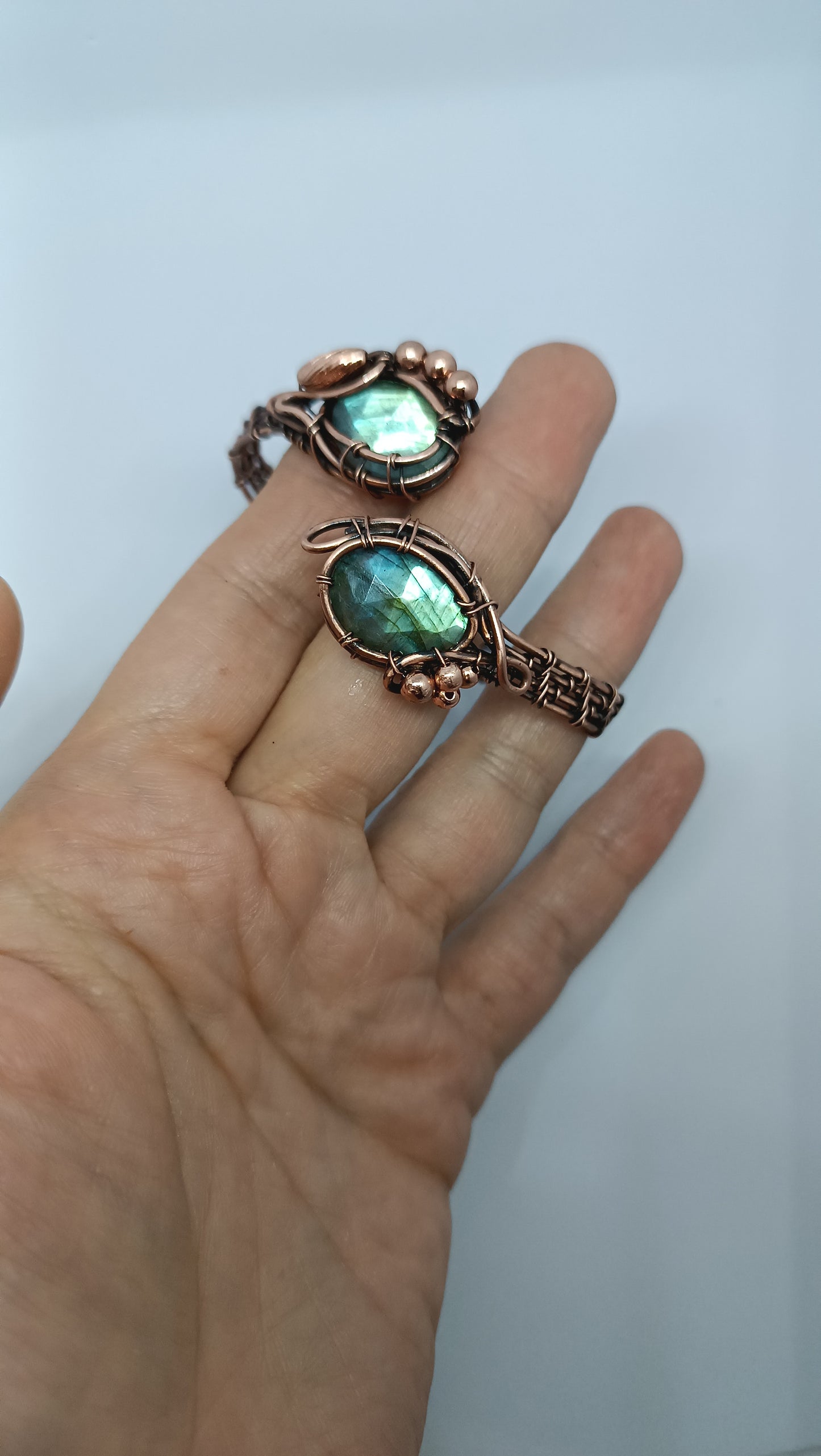 S size wrist Adjustable copper cuff bracelet with faceted labradorites