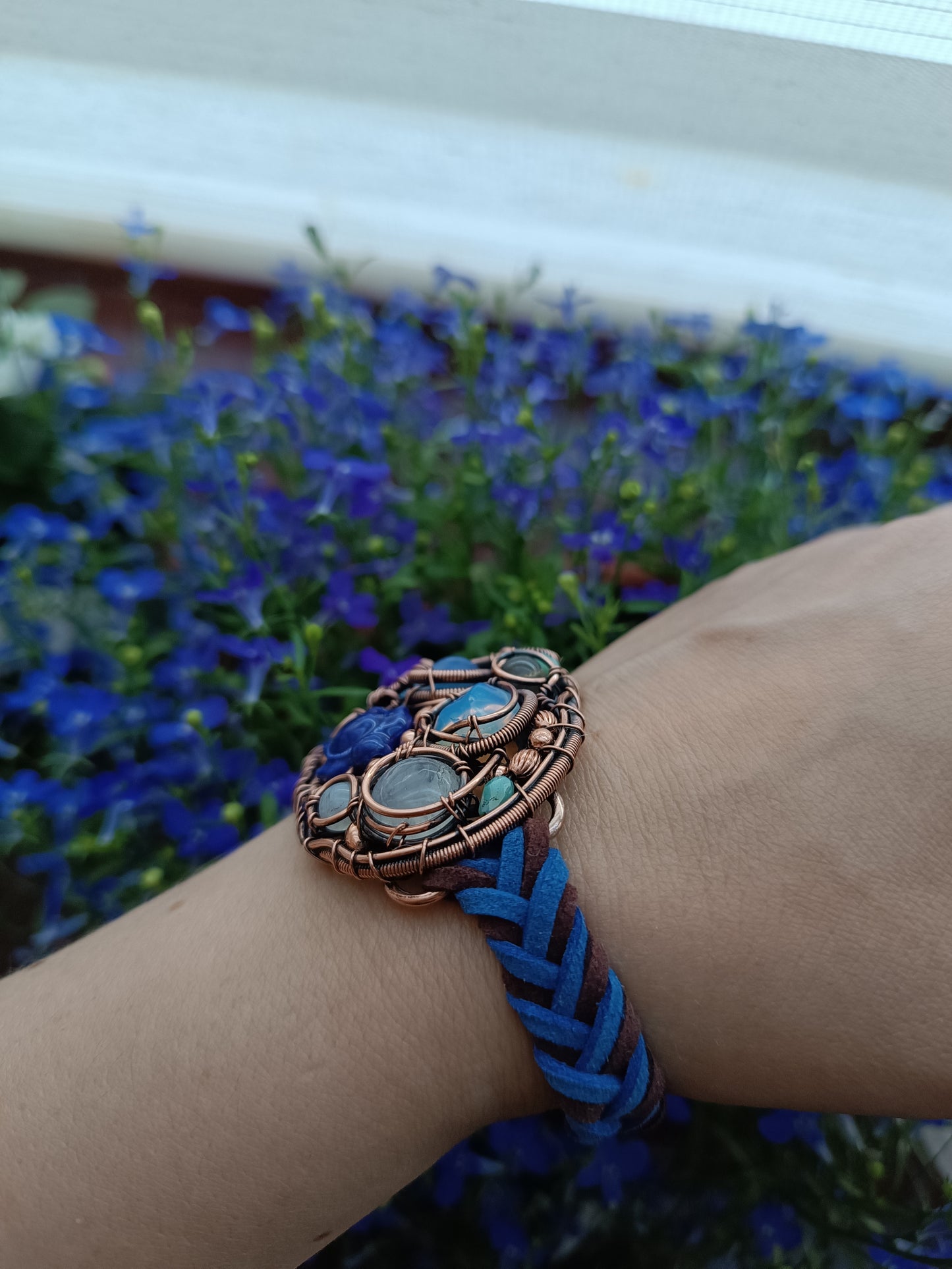 Wire wrapped bracelet with sea turtle