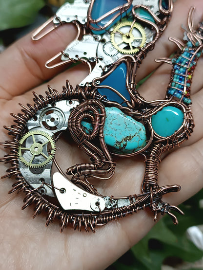 Great water dragon. Mechanical dragon necklace.