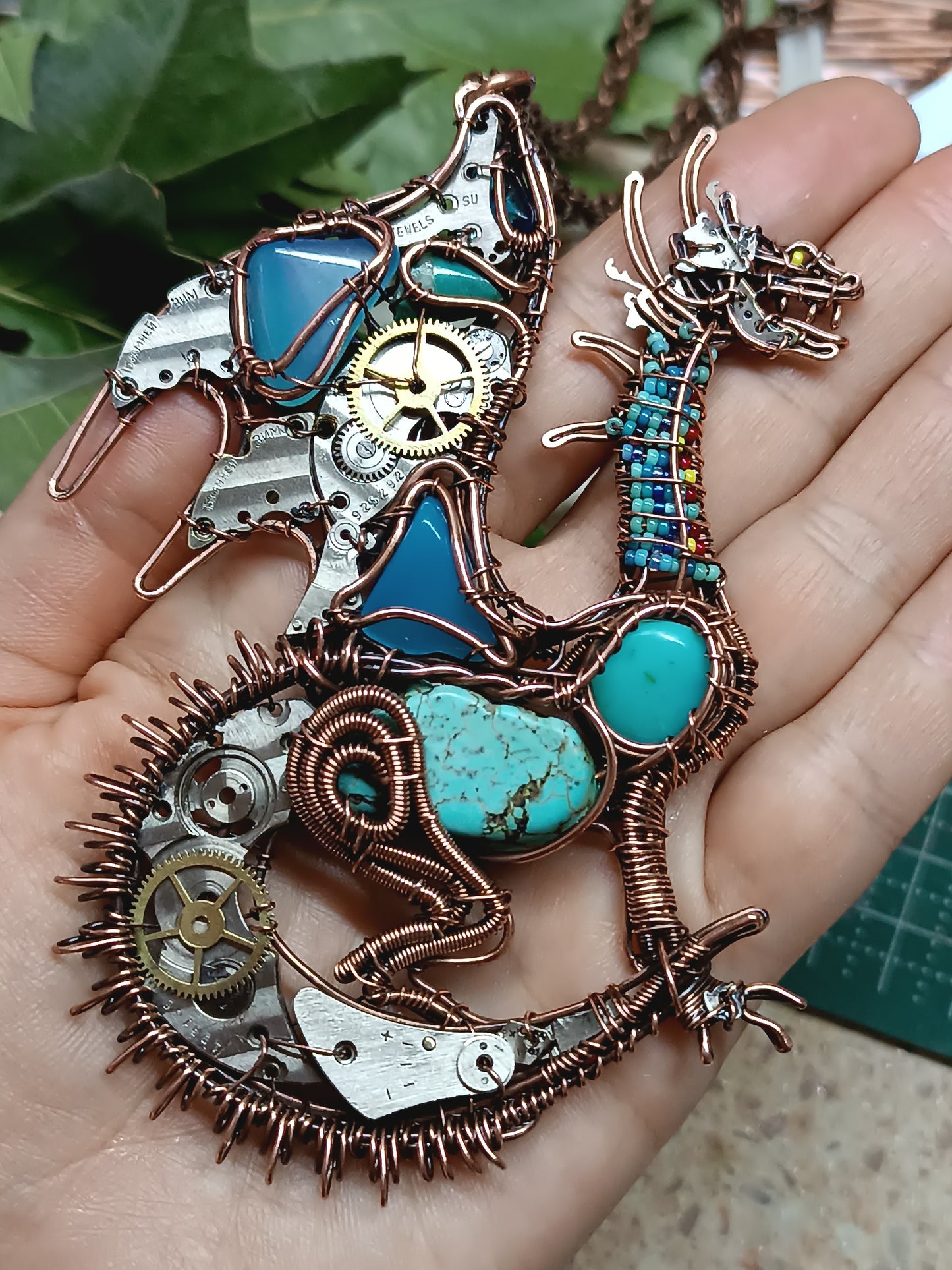 Great water dragon. Mechanical dragon necklace.