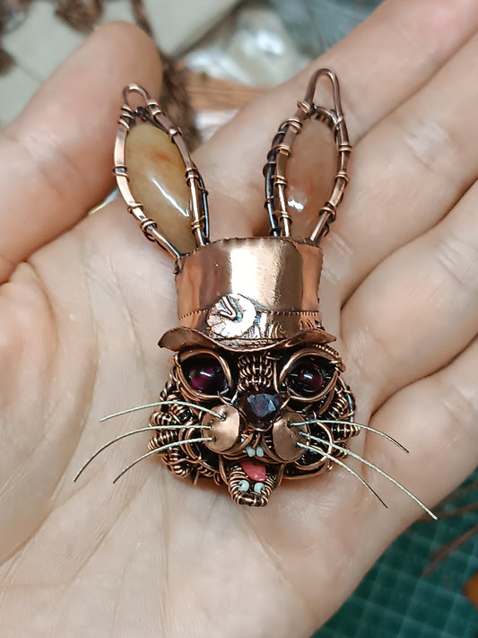 Hare in the hat. Steampunk necklace.