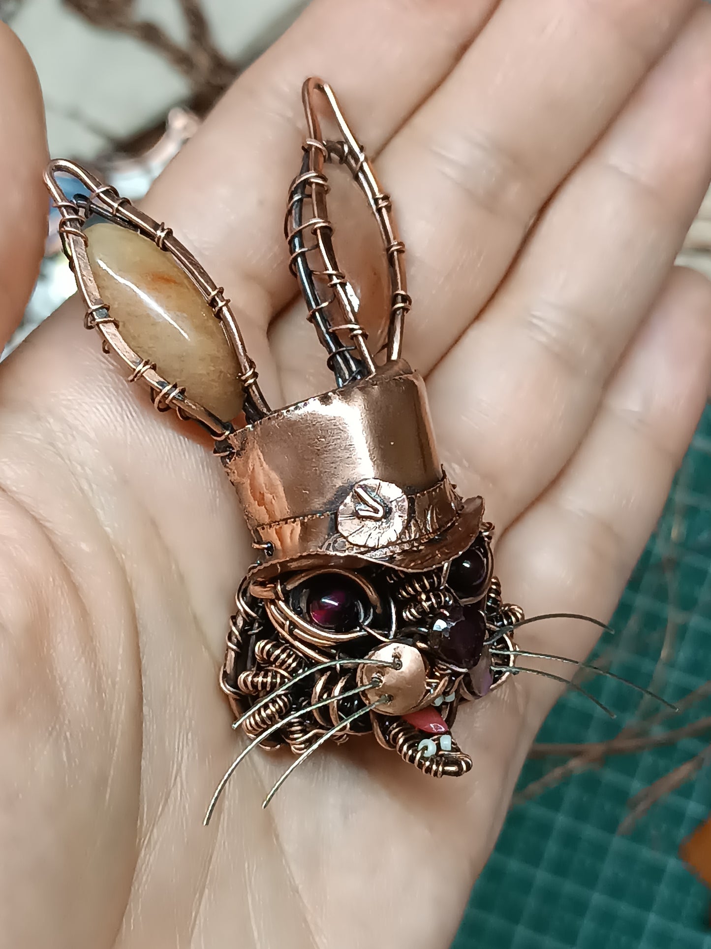 Hare in the hat. Steampunk necklace.