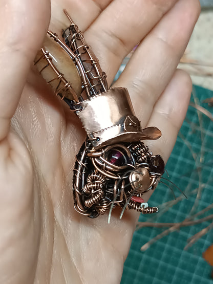 Hare in the hat. Steampunk necklace.