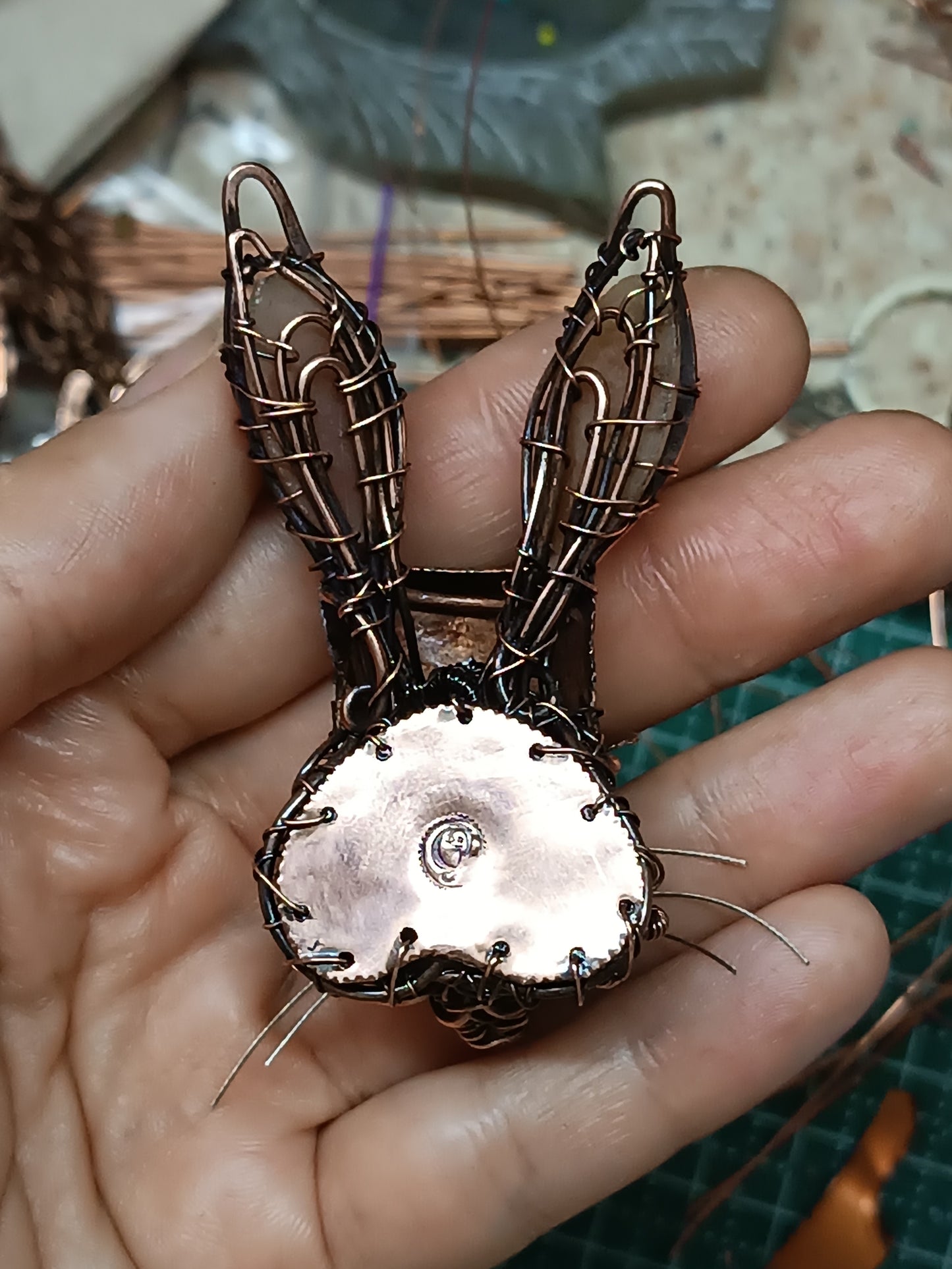 Hare in the hat. Steampunk necklace.