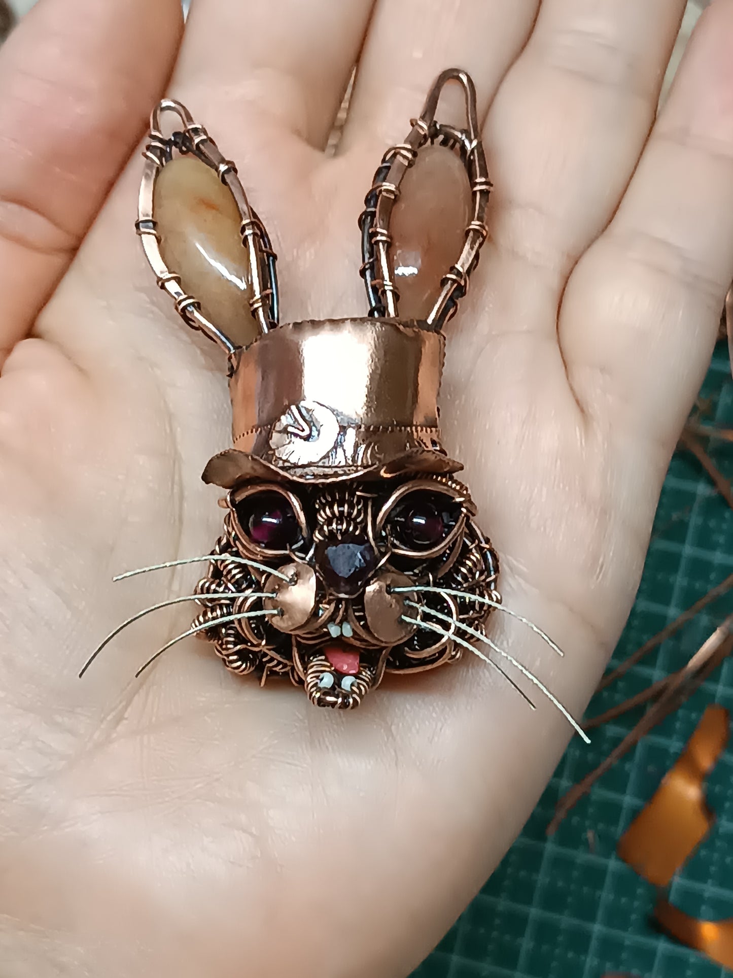 Hare in the hat. Steampunk necklace.