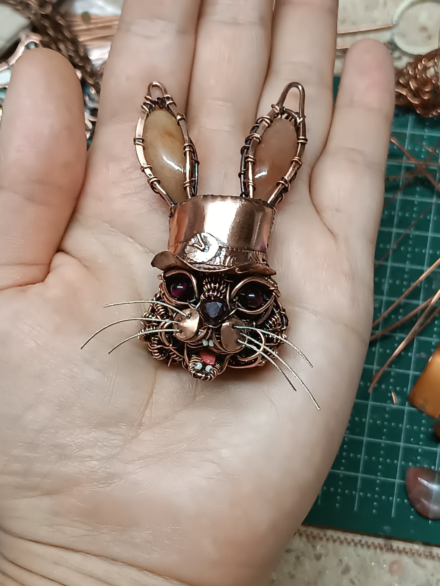 Hare in the hat. Steampunk necklace.