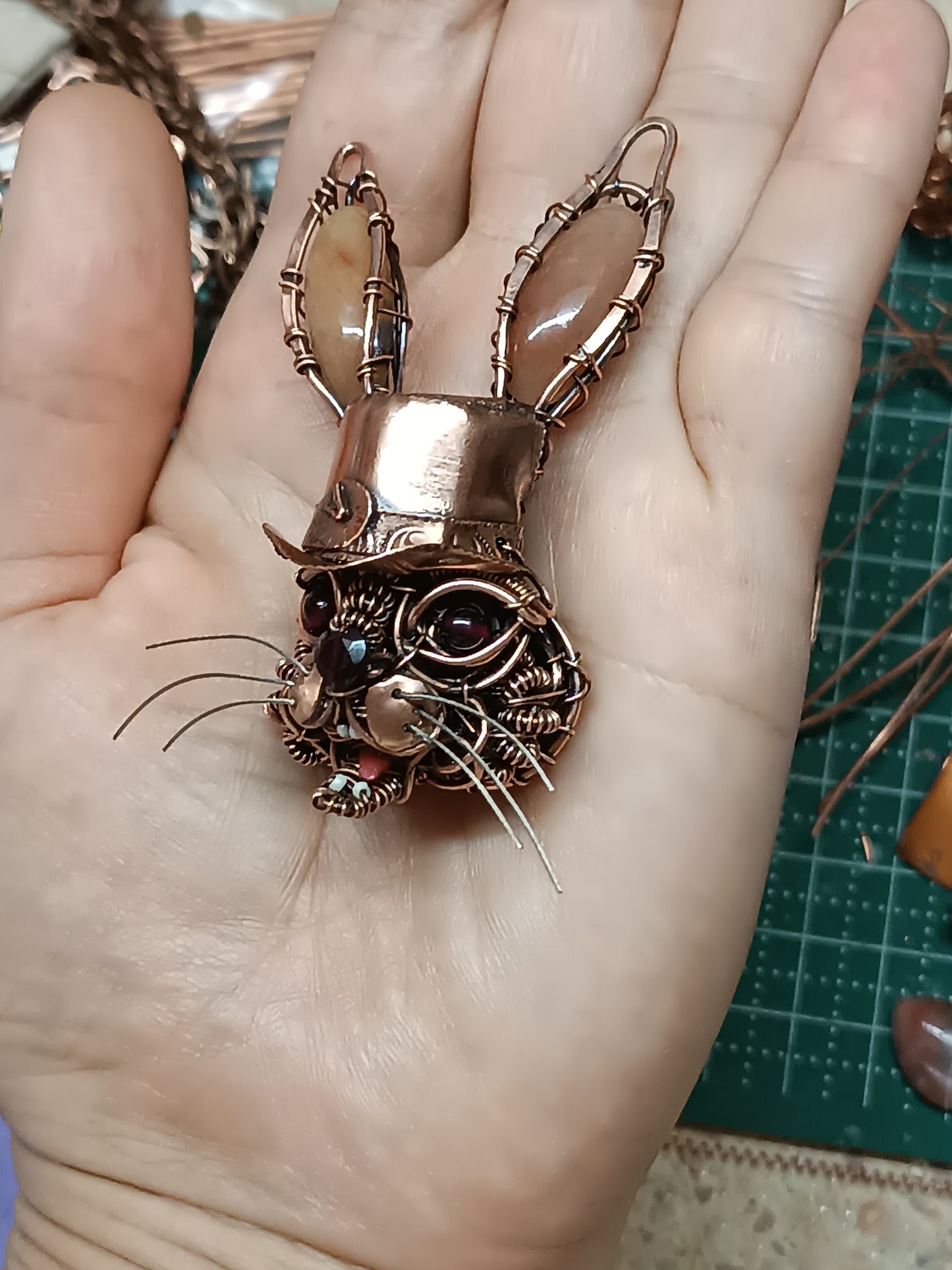 Hare in the hat. Steampunk necklace.