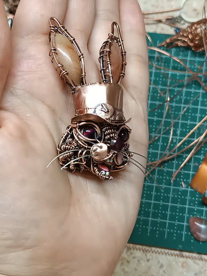 Hare in the hat. Steampunk necklace.