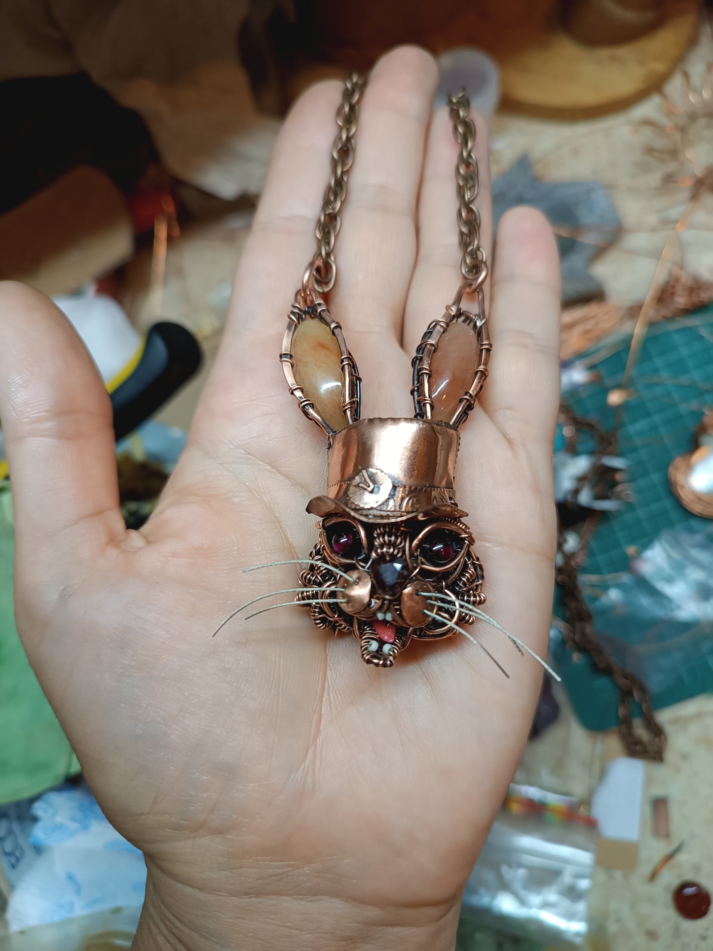 Hare in the hat. Steampunk necklace.