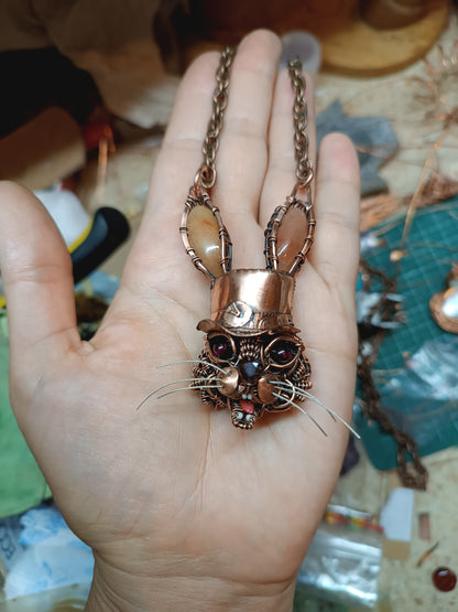 Hare in the hat. Steampunk necklace.