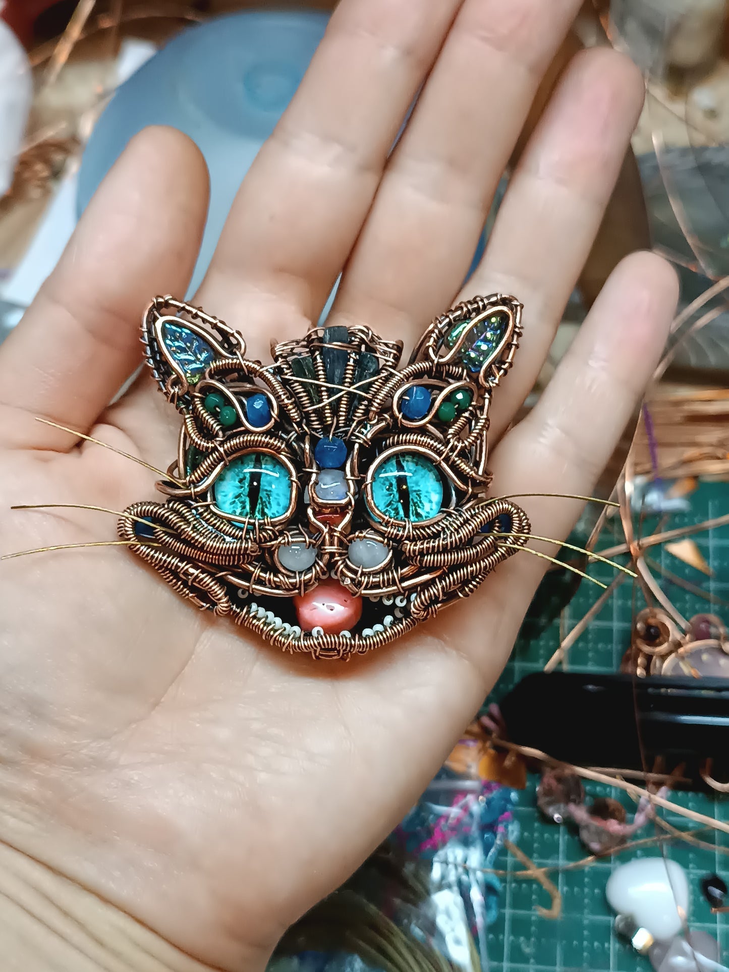 Blue cat necklace.