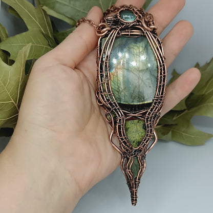 Green labradorite dragon amulet necklace