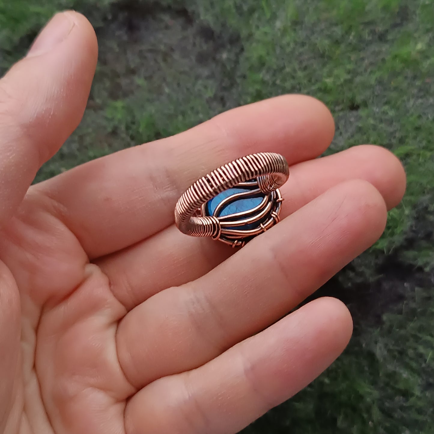 Size 8 Blue labradorite copper ring