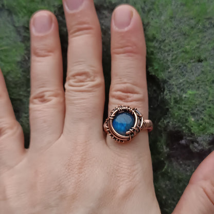 Size 8 Blue labradorite copper ring