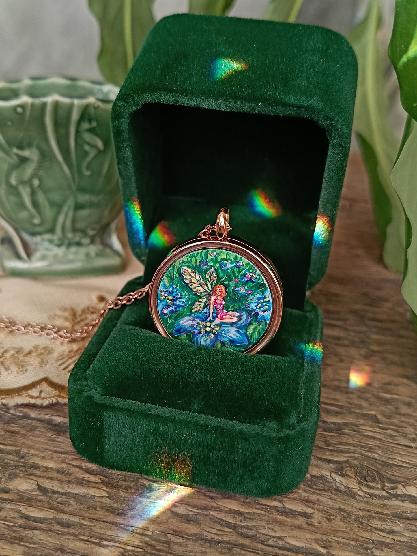 Fairy Flora and her fairy house. Mini magic painted necklace.