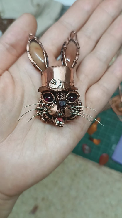 Hare in the hat. Steampunk necklace.