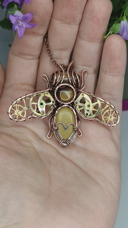 Honey bee necklace with watch cogs