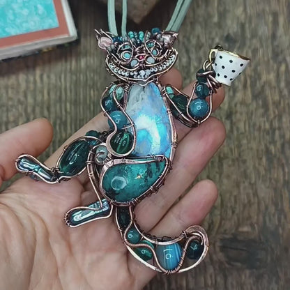 Blue cat at the tea party necklace🩵🐱☕
