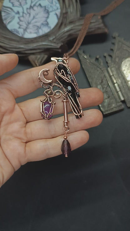 Raven on amethyst lantern necklace 🐦‍⬛💜