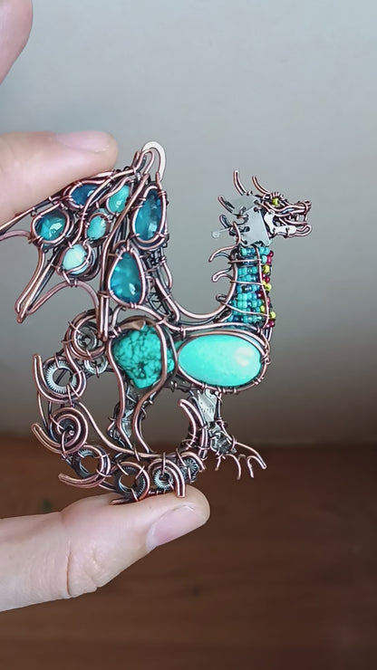 Blue ocean wind dragon. Wire wrapped necklace