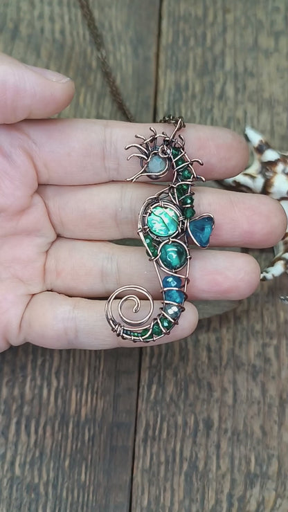 Abalone seahorse pendant