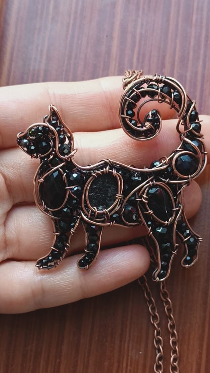 Black cat charm with tourmaline