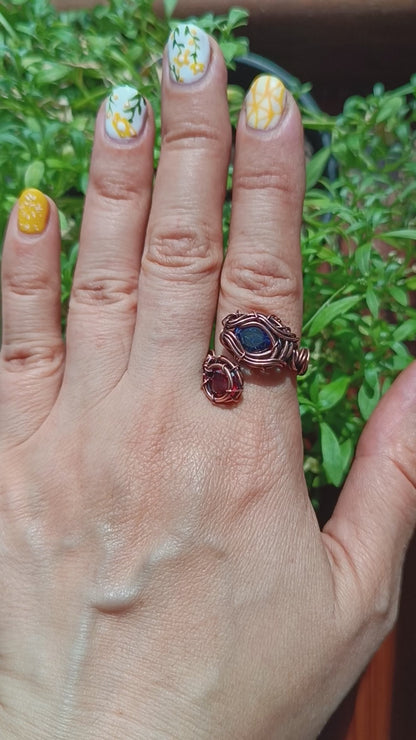 Red and blue CZ ring. Adjustable