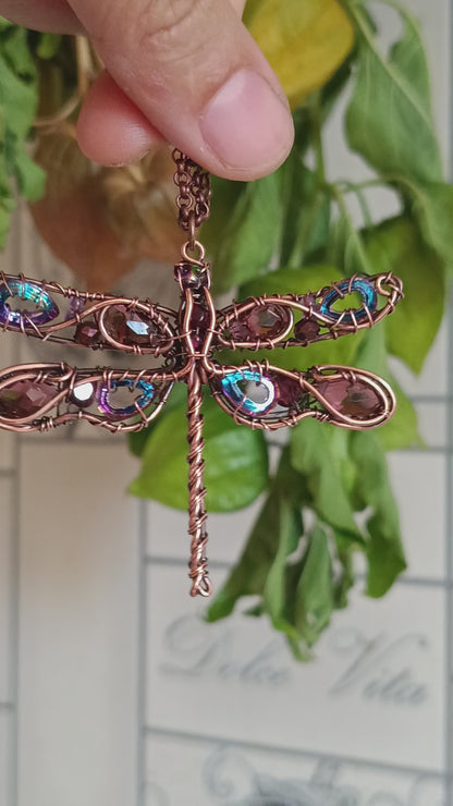 Iridescent dragonfly pendant