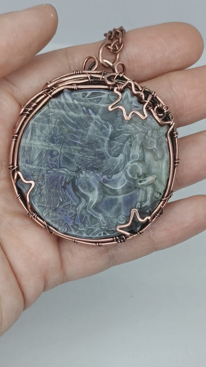 Grey labradorite pegasus unicorn necklace