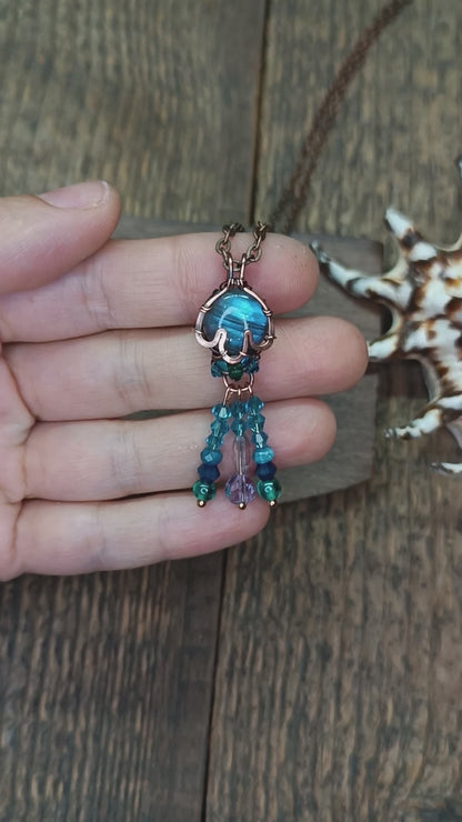 Blue labradorite jellyfish pendant 🪼