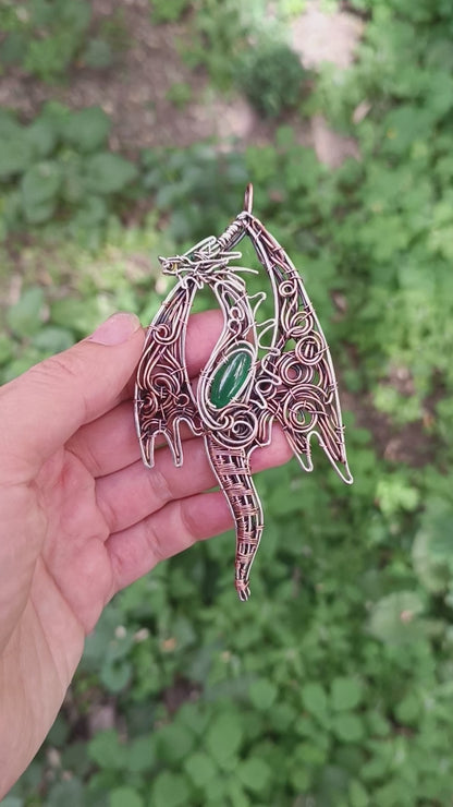 Silver and copper dragon necklace